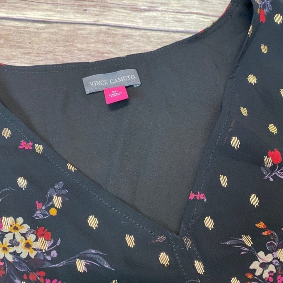 Vince Camuto balloon sleeve floral print tie front Blouse Black XL - Picture 5 of 6